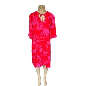 Vibrant Red and Pink Floral Midi Dress Size Extra Large